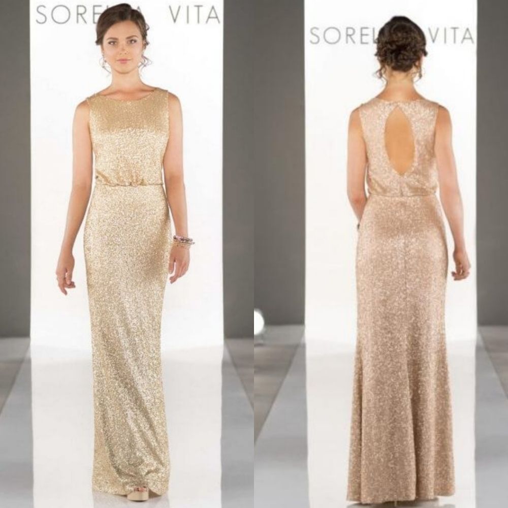 Sorella Vita Sequins Gold Backless Gown Size 8 - Picture 4 of 16